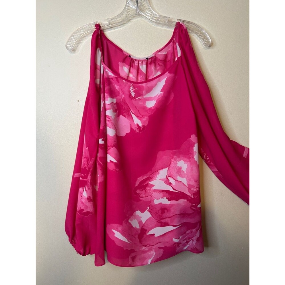 Vibrant Hot Pink Floral Cold-Shoulder Blouse No Brand or Size Tag